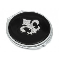 Compact Mirror - 12 PCS - Enamel w/ Rhinestone Fleur De Lis Charm -Black - MR-GM1259B